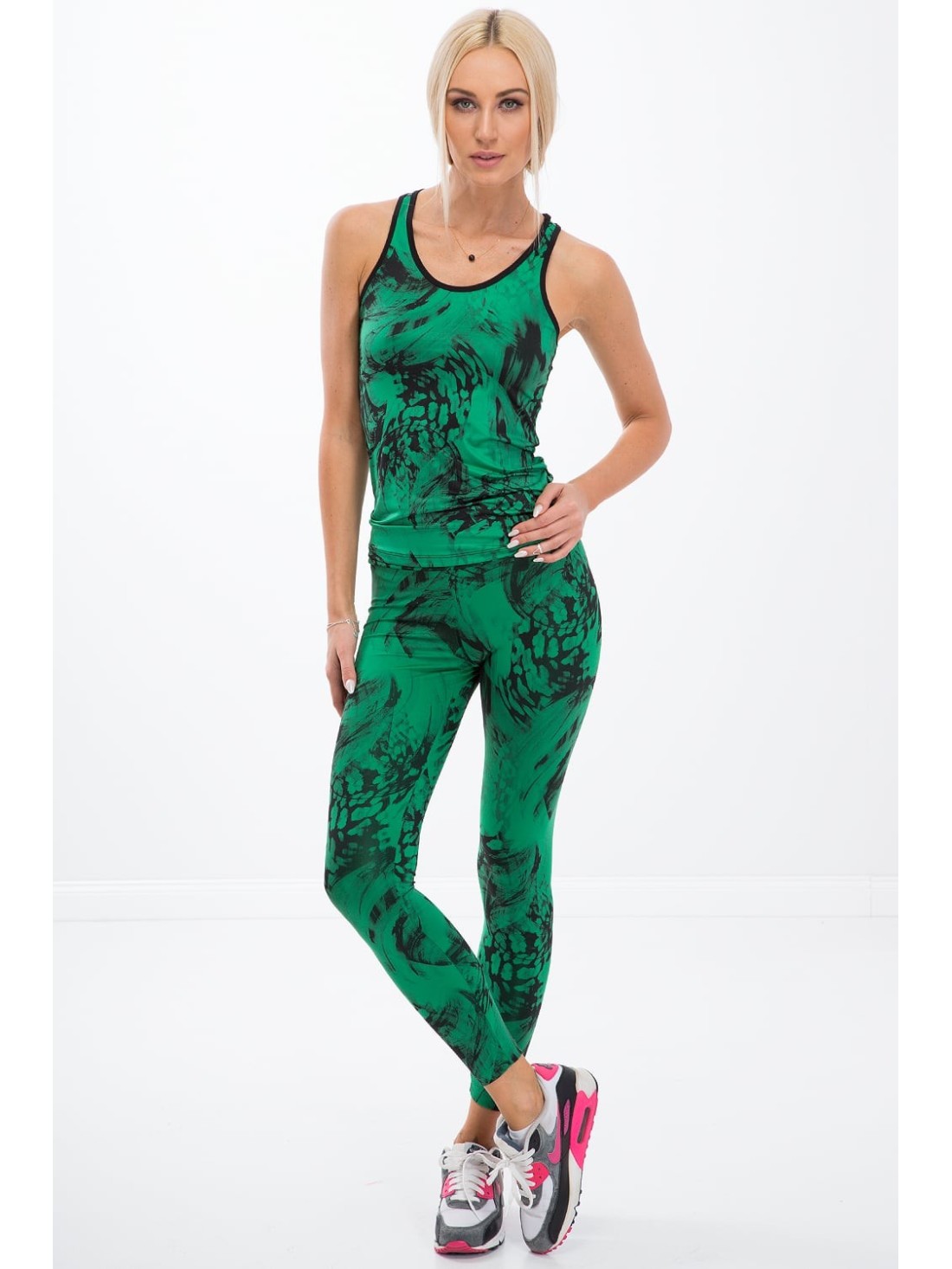 Green leggings with black patterns H0060 - Online store - Boutique